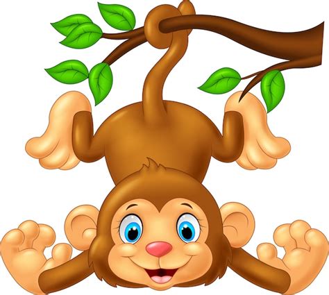 Mono Lindo De Dibujos Animados Colgando En La Rama De Un árbol Vector