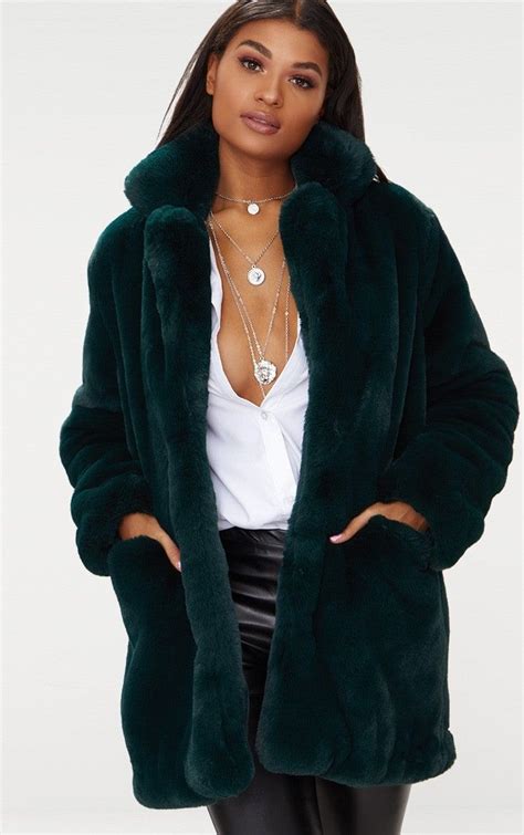 Emerald Green Premium Faux Fur Coat Green Faux Fur Coat Fur Coat