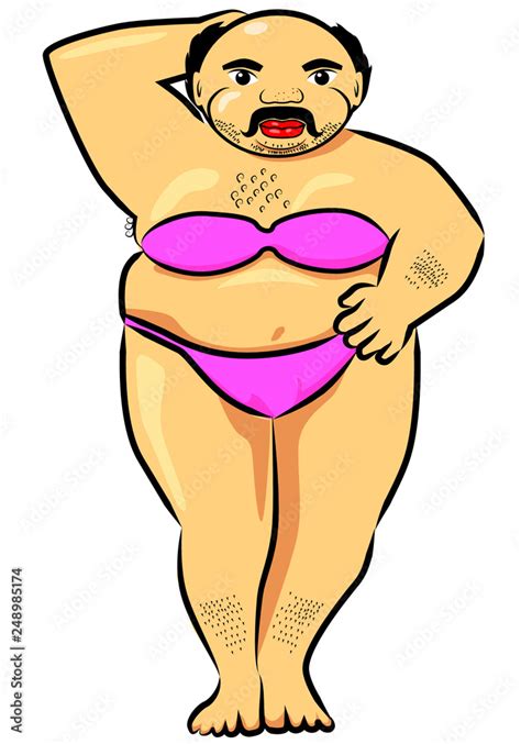 Fat Man Wearing Bikini Swimsuit Vector Stock Vector Adobe Stock