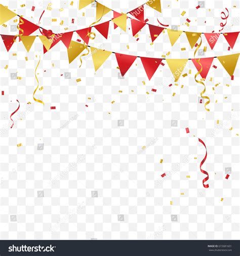 Red Gold Party Flags Confetti Ribbon Stock Vector Royalty Free