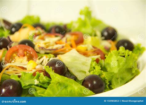 Organic Green Salad And Fresh Fruit Stock Image Image Of Focus Light