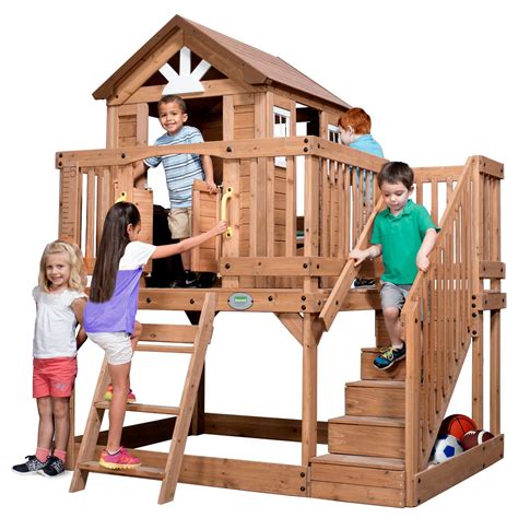 Backyard Tree House Wood Playhouse For Kids Outdoor Wooden House