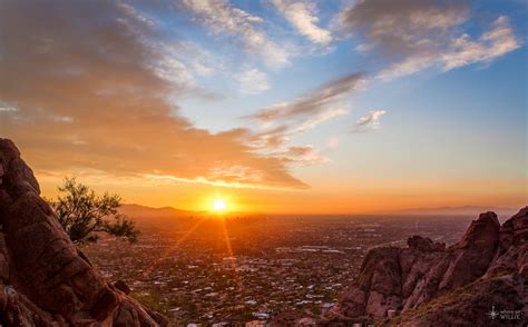 Sunset Burning Over Phoenix Camelback Mountain Phoenix Arizona