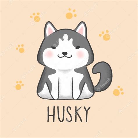 Estilo Dibujado A Mano De Dibujos Animados De Siberian Husky Dog