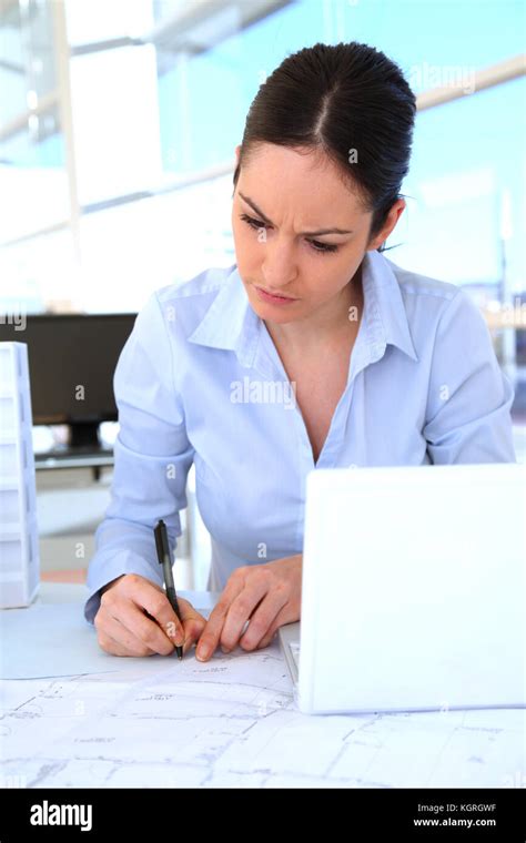 Woman Architect In Office Stock Photo Alamy