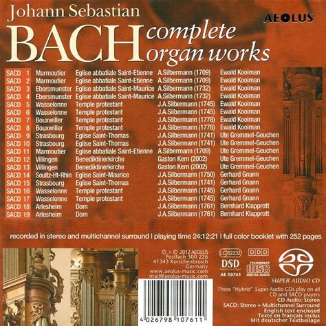 Complete Organ Works Played On Silberman 19 Cds By Johann Sebastian