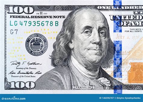 Close Up Part Of New Hundred Dollar Bill Stock Image Image Of