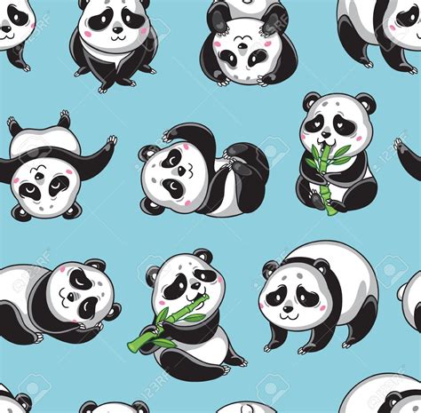 Download Seamless Cartoon Wallpaper With Cute Pandas Isolated On Blue
