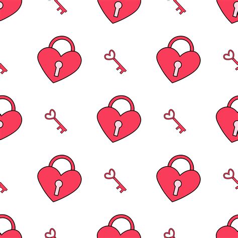 Heart Shaped Lock And Keys Seamless Patternvalentines Day Pattern By
