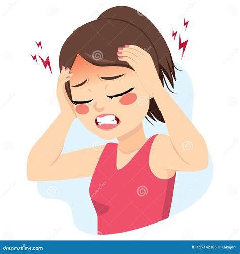 Teenager Woman Suffering Migraine Headache Stock Vector Illustration