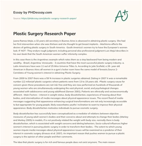 Plastic Surgery Research Paper 500 Words