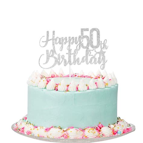 Buy Silver Glitter Happy 50th Birthday Cake Topper 50th Birthday Cake