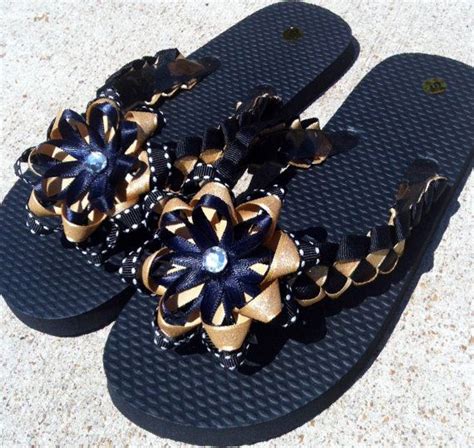 Black And Gold Embellished Ladies Flip Flops Size S 5 To 6