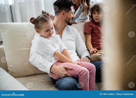 Daddy With Daughter Sitting On His Lap Stock Photo Image Of Love Adult