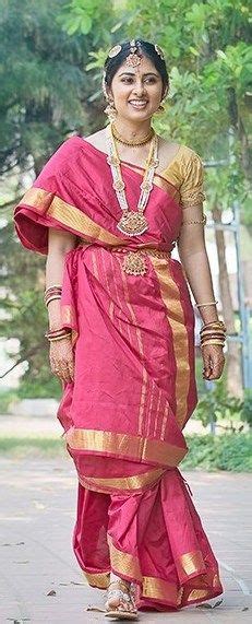 Real Bride Uthra In A Traditional Red Nine Yard Iyer Madisar Saree