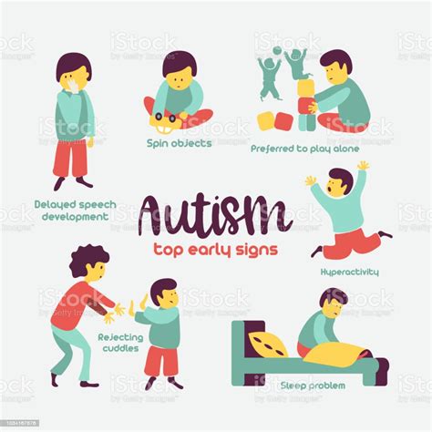 It appears in early childhood and continues throughout a person's life. Autism Early Signs Of Autism Syndrome In Children Vector Illustration Stock Illustration ...