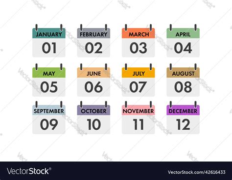 Yearly Calendar Icons Set All Twelve Months Vector Image