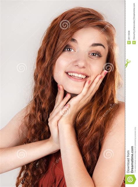 Smiling Beautiful Red Haired Girl Stock Photo Image Of