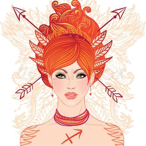 Sagittarius Astrological Sign As A Beautiful Girl Vector Illustration