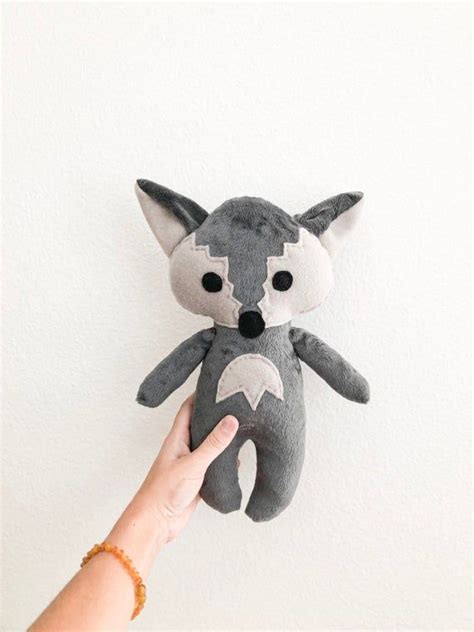 Gray Wolf Minky Plush Fleece Doll Stuffed Animal Woodland Baby Toy