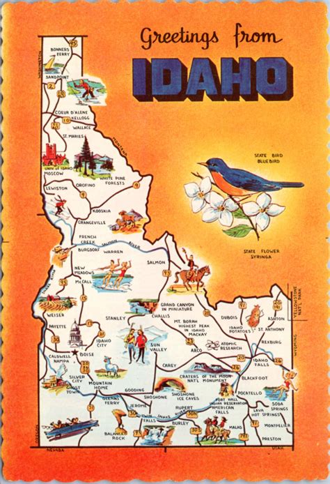 Idaho Map Tourist Spots Highways State Bird Flower The Gayraj