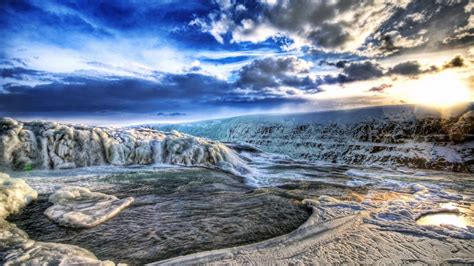 Download Wallpaper 1366x768 Glaciers Cold Mountains Winter Hdr