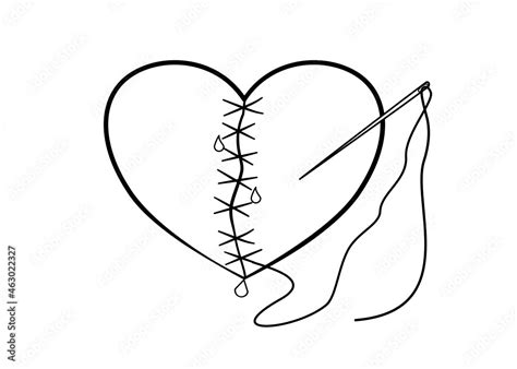 Drawing Line Art Of Broken Heart Was Cut And Attached With Many Pin