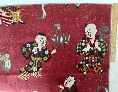 Upholstery Fabric Sample Japanese Figures Heavy 25 X 29 12 Red Gray