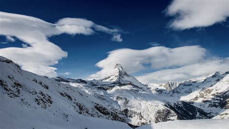 Switzerland Mountains Winter Snow Sky Clouds Nature Landscape