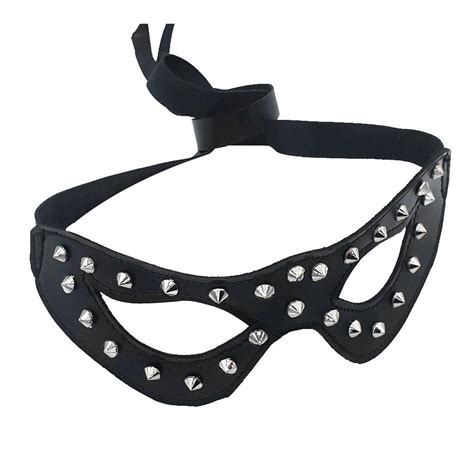 black leather eye patch woman mask with silver tips mp03 etsy