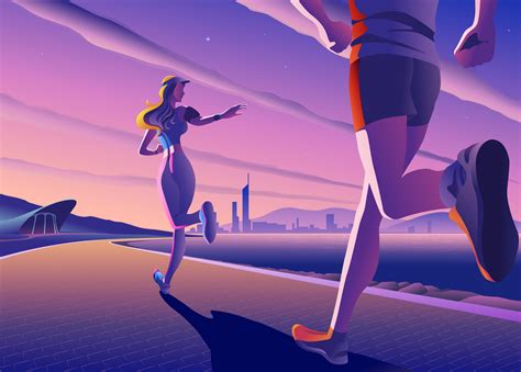 Couples Jogging At Park On A Beautiful Quiet Morning 693054 Vector Art