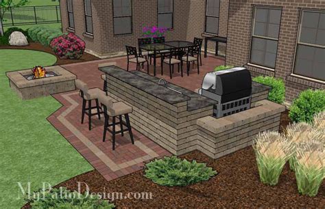 505 Sq Ft Large Courtyard Brick Patio Design With Outdoor Kitchen