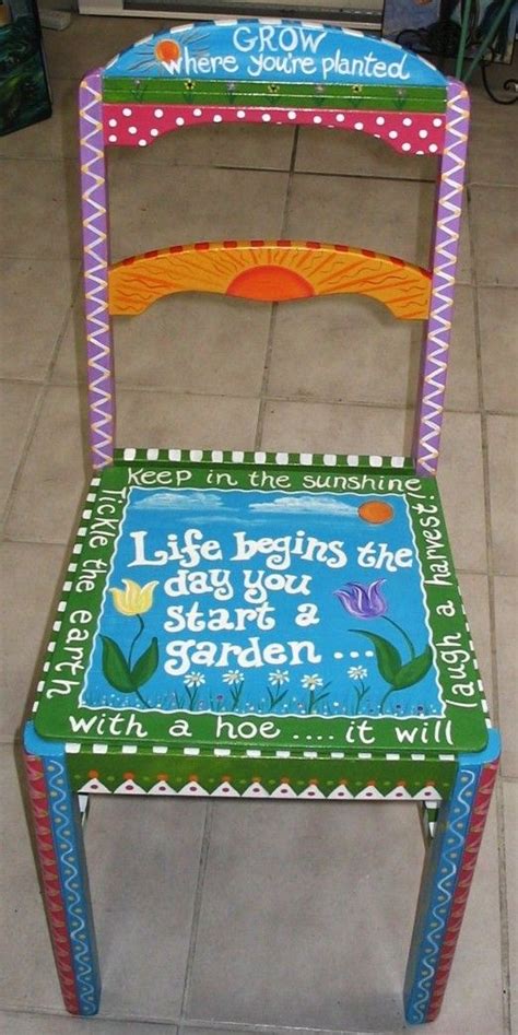We can give your wooden seats a new look by applying a wood preservative or varnished wood preservative. Have an old chair idea....Garden Chair | Funky painted ...