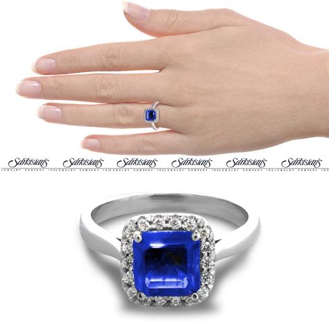 Carat Blue Sapphire Halo Diamond Engagement Ring Gold Or Platinum Sarkisians Jewelry