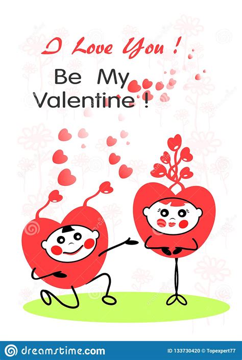 Be My Valentine With A Boy Heart And Girl Heart Stock Vector