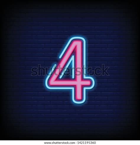 Number Four Symbol Neon Sign Brick Stock Vector Royalty Free