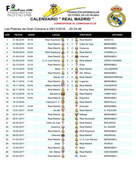 Calendario `` Real Madrid