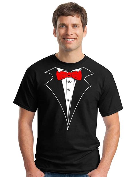 Tuxedo T Shirt With Red Bow Tie On Black No Carnation Shop Mens