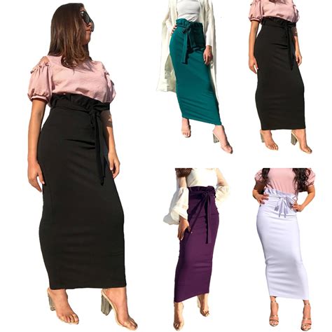 Women S Skirts Women Ruffle High Waist Skirt Muslim Maxi Bodycon Pencil Bottom Skirts Islamic