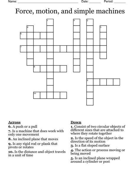 Force Motion And Simple Machines Crossword Wordmint Simple