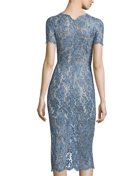 Jenny Packham Metallic Lace Midi Dress In Blue Lyst
