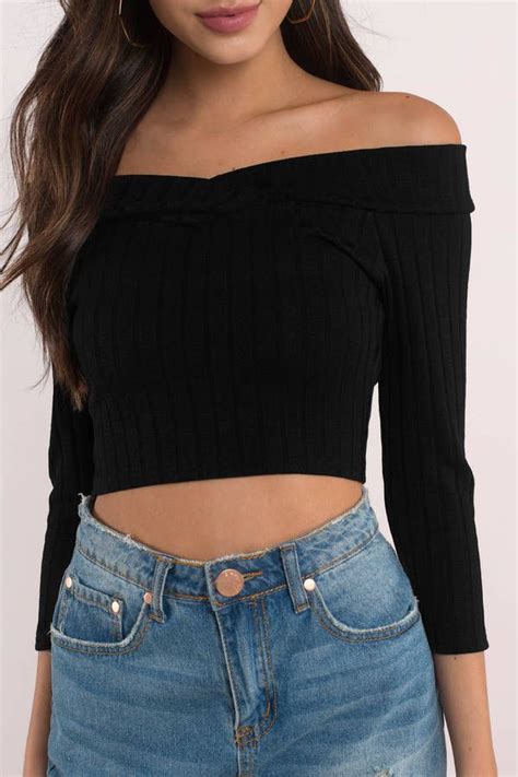 Odele Black Off Shoulder Crop Top Crop Tops Clothes Pretty Outfits