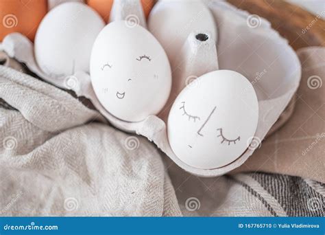 Monochrome Easter Eggs With Faces Top View Easter Holiday Concept