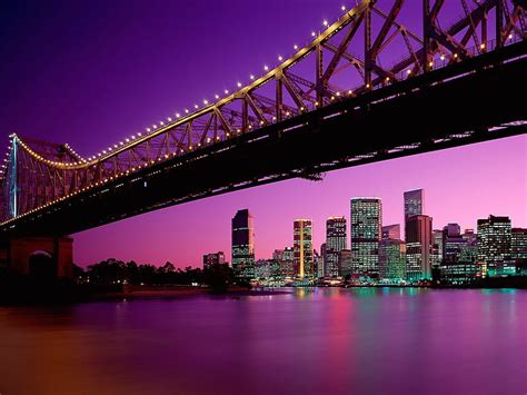 Hd Wallpaper Australia Brisbane City Sunset Gold Traffic River