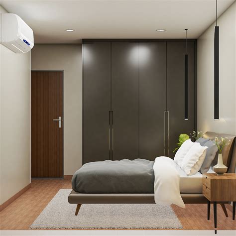 Modern Master Bedroom Interior Design With Dark Grey Wardrobe Livspace