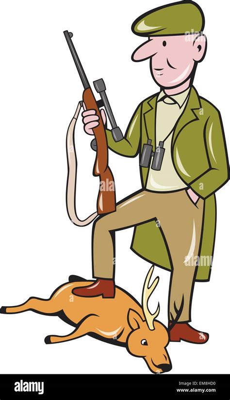 Cartoon Hunter With Rifle Standing On Deer Stock Vector Image And Art Alamy
