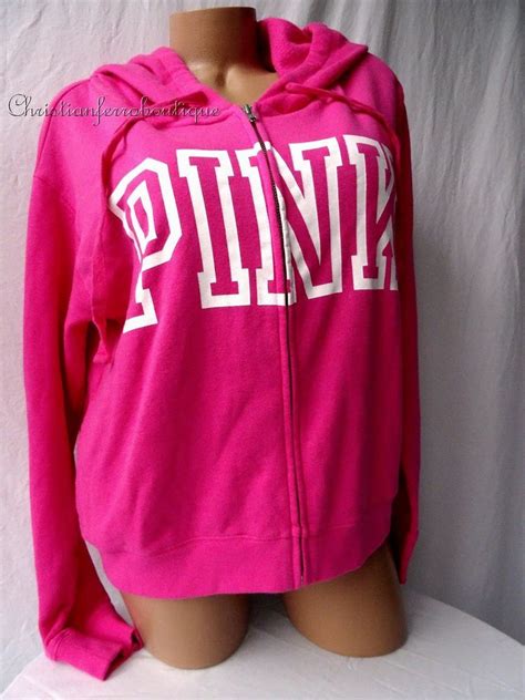 Nwt Victorias Secret Pink Logo Relaxed Fit Zip Hoodie Sweatshirt