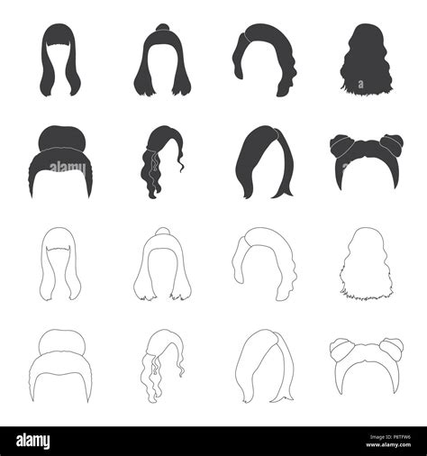 blond with a bunch red wavy and other types of hair back hair set collection icons in black