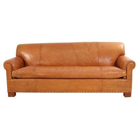 Roche Bobois Designer Caramel Leather And Steel Loveseat Sofa 21st