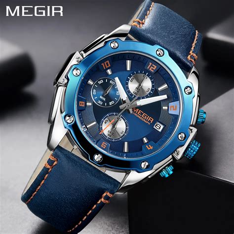 new fashion megir sports mens watches top brand quartz military watch men blue chronograph